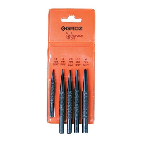 Groz Tools CP/5/ST Center Punch Set, 1/16 to 5/32 in Punch, 5 Number of Punches, 5 Piece