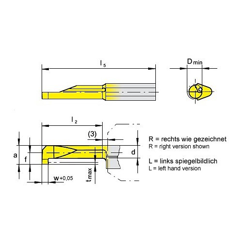 HORN RU105.0031.1.7 TN35 Grooving Insert, 0031 Insert, Right Hand Cutting, 6.4 mm Cutting Width, Material Grade: TN35