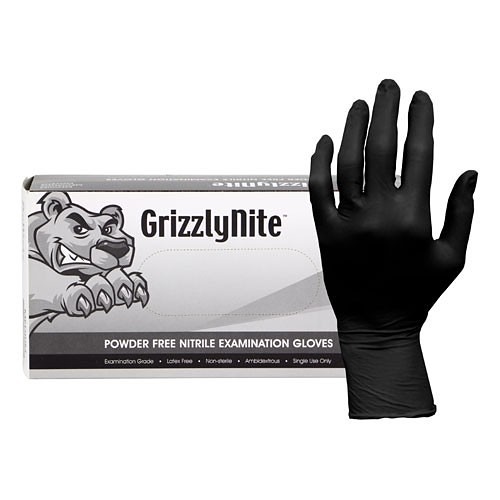 HOSPECO® ProWorks® GL-N105FM Examination Gloves, Medium, #8,  Nitrile, Black, 5.5 mil Thickness