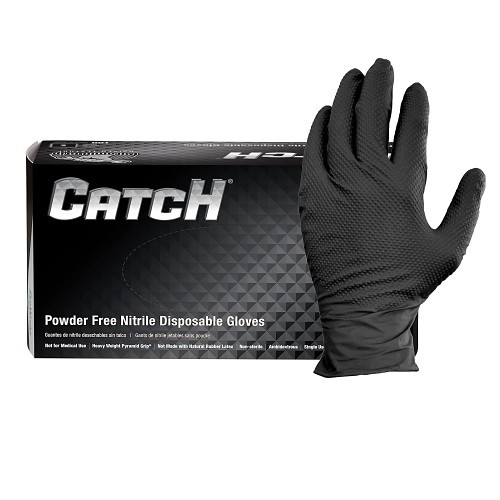 HOSPECO ProWorks® GL-NT107BKF-L Disposable Gloves, Large, #9, Nitrile, Black, Powder Free, Textured Grip, 8.5 mil Thickness, Application Type: Wet and Dry, Ambidextrous Hand