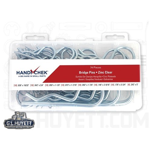 Handi-Chek® DISP-BP074 MB Spring Wire Bridge Pin Assortment, 74 Pieces, Carbon Steel, Clear Zinc Plated