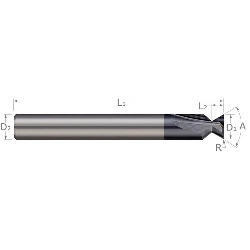 Harvey Tool 990116-C3 Corner Radius Dovetail Cutter, 1/4 in Dia Cutter, 0.312 in W Cutting, 1/4 in Dia Shank Cylindrical Shank, 10 deg Included Angle, 2 in OAL