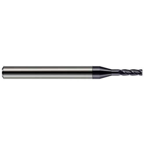 Harvey Tool 876031-C3 Center Cut Standard Length Miniature End Mill, 0.031 in Dia Cutter, 0.01 in Corner Radius, 3/32 in Length of Cut, (4) Flutes, 1/8 in Dia Shank, 1-1/2 in OAL, AlTiN