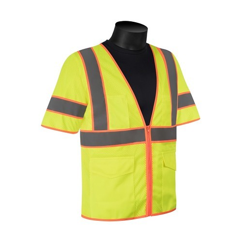 Liberty Glove HiVizGard™ C16014G-3X Safety Vest, 3X-Large, Hi-Vis Green, 100% Fluorescent Polyester, Zipper Closure, 4 Pockets, ANSI Class: 3