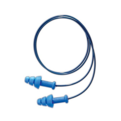 Honeywell Safety SDT-30 Earplug, Corded, 25 dB Noise Reduction Rating, Flanged, ANSI S3.19-1974, Reusable, Blue Plug, Blue Cord
