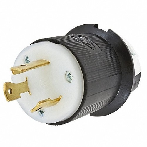 Hubbell® Twist-Lock® HBL2611 Locking Plug, 125 VAC, 30 A, 2 Pole, 3 Grounding Wires, Black/White