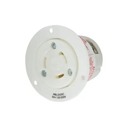 Hubbell® Wiring Device-Kellems HBL3335C Flanged Locking Receptacle, 125/250 VAC, 30 A, 3 Pole, 3 Wires, White