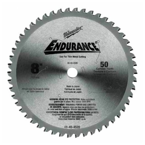 Milwaukee® 48-40-4520 Circular Saw Blade, 8 in Dia x 0.073 in THK, 5/8 in Arbor, Hardened Steel Blade, 50 Teeth
