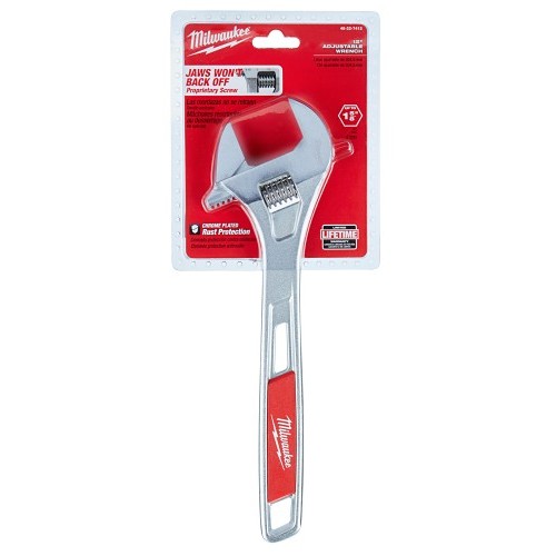 Milwaukee® 48-22-7412 Uninsulated Adjustable Wrench, 1-5/8 in, Polished Chrome, 12 in OAL, Steel Body, ASME Specified, Steel