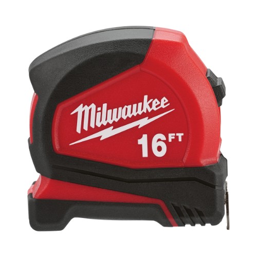 Milwaukee® 48-22-6616 Compact Measuring Tape With Belt Clip, 16 ft L x 25 mm W Blade, Steel Blade, 1/16 in, 1/8 in, 1/4 in, 1/2 in Graduation