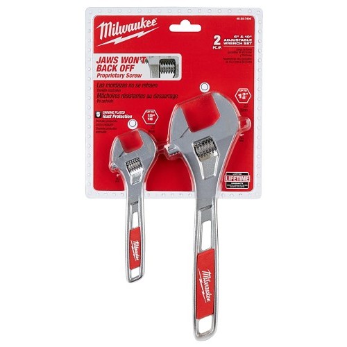 Milwaukee® 48-22-7400 Adjustable Wrench Set, 2 Pieces, 6 in, 10 in, Polished Chrome