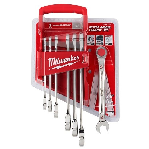 Milwaukee® MAX BITE™ 48-22-9406 Combination Ratcheting Wrench Set, 7 Pieces, Polished Chrome