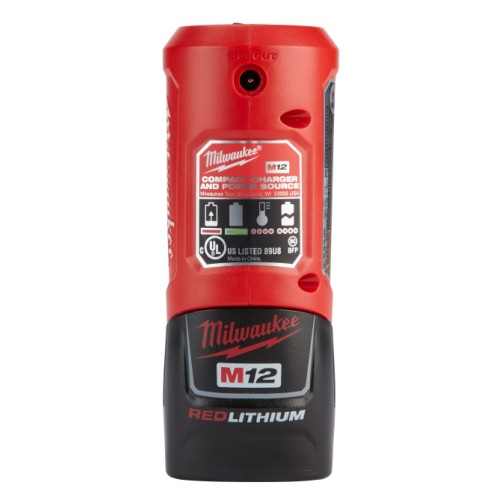 Milwaukee® M12™ 48-59-1201 Compact Charger and Portable Power Source, For Use With M12™ Battery, REDLITHIUM™ Battery