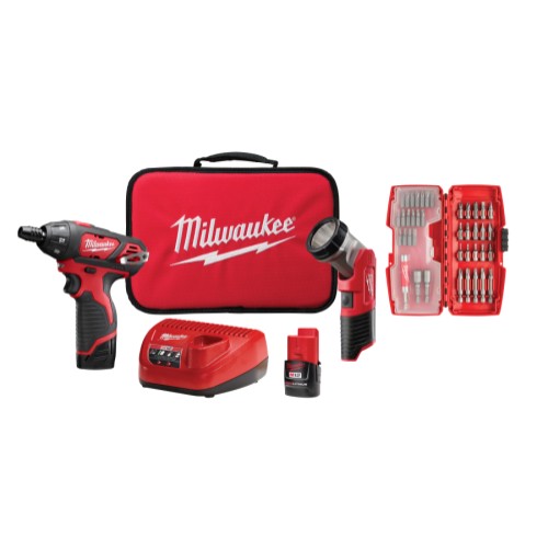 Milwaukee® M12™ 2462-22 Compact Lightweight Cordless Impact Driver Kit, 1/4 in Hex Drive, 0 to 3300 bpm, 1000 in-lb Torque, 12 VAC, 6-3/8 in OAL