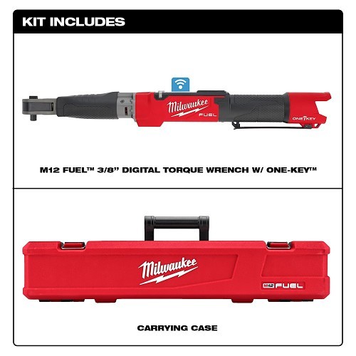 Milwaukee® M12 FUEL™ 2465-20 Cordless Digital Torque Wrench With One-Key™ Technology, 3/8 in Drive, 10 to 100 ft-lb Torque, 12 V, M12™ REDLITHIUM™ CP2.0 Lithium-Ion Battery, 23.3 in OAL