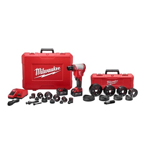 Milwaukee® M18™ 2676-23 High Capacity Knockout Tool Kit, 1/2 to 4 in Mild Steel/Stainless Steel Max Cutting, 13.63 in OAL