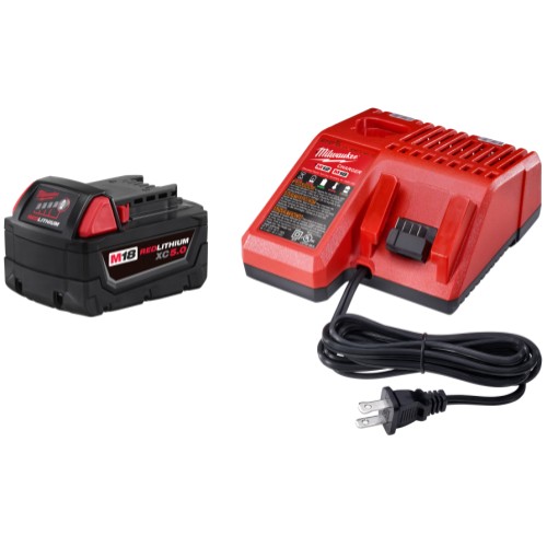 Milwaukee® M18™ 48-59-1850 Battery Starter Kit, 5 Ah, 18 VDC Charge, For Use With M18™ XC™ 5.0 Battery For Use with All Milwaukee® M18™ Tool, M18™ and M12™ Multi Voltage Charger For Use with All M18™ and M12™ Battery Pack