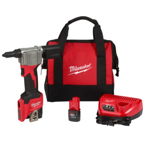 Milwaukee® 2550-22 Cordless Rivet Tool Kit, 3/16 in Rivet, 2000 lb Pulling, 12 VDC, Lithium-Ion Battery, Glass Filled Nylon Housing