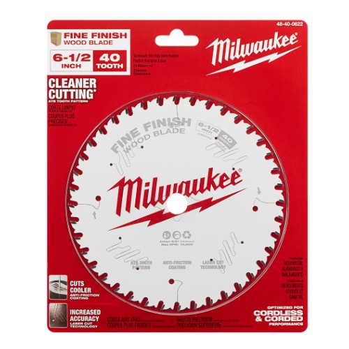 Milwaukee® 48-40-0622 Fine Finish Thin Kerf Circular Saw Blade, 6-1/2 in Dia x 1.05 in THK, 5/8 in Arbor, Carbide Blade, 40 Teeth