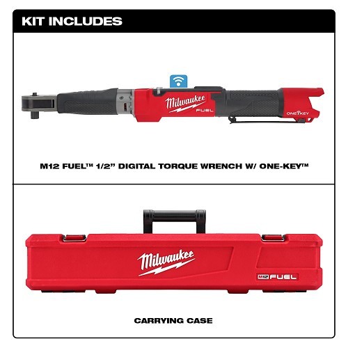 Milwaukee® M12 FUEL™ 2466-20 Cordless Digital Torque Wrench With One-Key™ Technology, 1/2 in Drive, 12.5 to 150 ft-lb Torque, 12 V, M12™ REDLITHIUM™ CP2.0 Lithium-Ion Battery, 23-1/2 in OAL