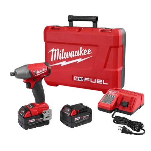 Milwaukee® M18™ FUEL™ 2755-22 Brushless Compact Impact Wrench Kit, 1/2 in Straight Drive, 0 to 3200 bpm, 220 ft-lb Torque, 18 VDC, 6.1 in OAL