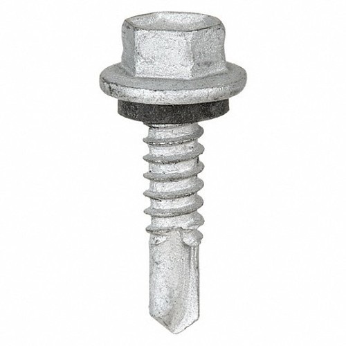 ITW CCNA 1026000 Self Drilling Screw, Imperial, #12-14 Diameter - Thread Size, 1 in Overall Length, Hex Washer Head, External Hex Drive, Carbon Steel, Climaseal, Tex Point, Grade C1022, 5/16 in Drive