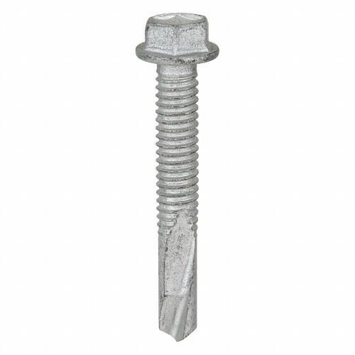 ITW CCNA 1070000 Self Drilling Screw, Imperial, #12-14 Diameter - Thread Size, 1-1/2 in Overall Length, Hex Washer Head, External Hex Drive, Carbon Steel, Climaseal, Tex Point, Grade C1022, 5/16 in Drive