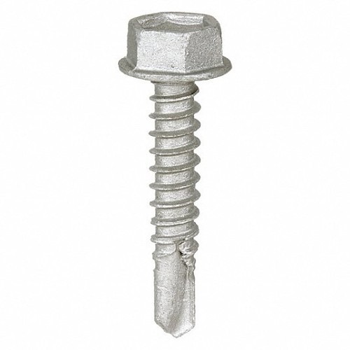 ITW CCNA 1136000 Self Drilling Screw, Imperial, #12-14 Diameter - Thread Size, 1 in Overall Length, Hex Washer Head, External Hex Drive, Carbon Steel, Climaseal, Tex Point, Grade C1022, 5/16 in Drive
