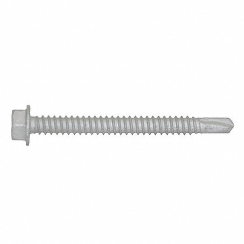 ITW CCNA 1155000 Self Drilling Screw, Imperial, #14-14 Diameter - Thread Size, 2 in Overall Length, Hex Washer Head, External Hex Drive, Carbon Steel, Climaseal, Tek Point, Grade C1022, 3/8 in Drive