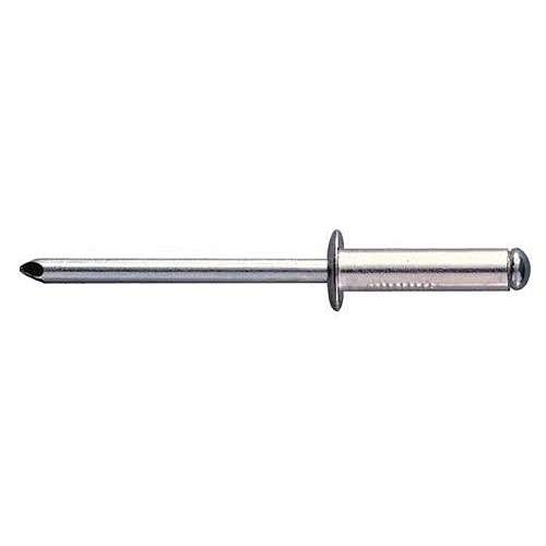 Blind Rivet, Open End, Aluminum/Steel, 1/8 in Rivet Dia, 0.65 in Length, 0.376-0.5 in Grip Range, Dome