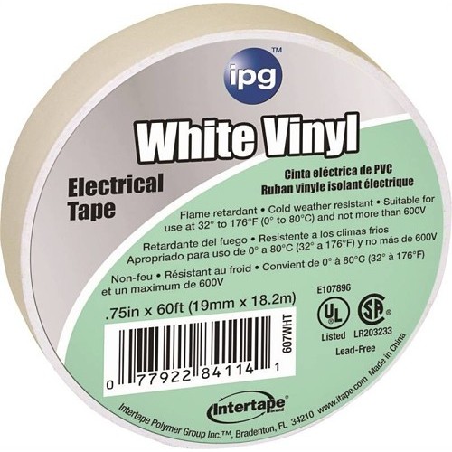 Intertape ipg® 5426002 Electrical Tape, 60 ft Length, 2 in Width, 7 mil Thickness, rubber Adhesive, PVC Backing, White
