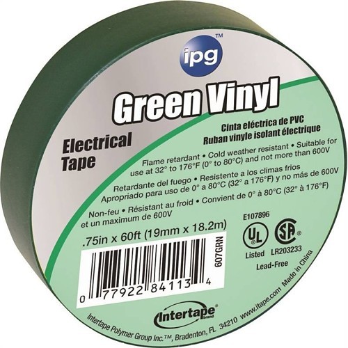 Intertape ipg® 5832696 Electrical Tape, 60 ft Length, 2 in Width, 7 mil Thickness, rubber Adhesive, PVC Backing, Green