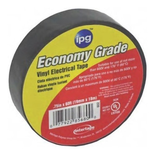 Intertape ipg® 602 Electrical Tape, 60 ft Length, 3/4 in Width, 7 mil Thickness, rubber Adhesive, PVC Backing, Black