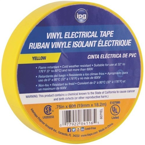 Intertape ipg® 6422828 Electrical Tape, 60 ft Length, 2 in Width, 7 mil Thickness, rubber Adhesive, PVC Backing, Yellow