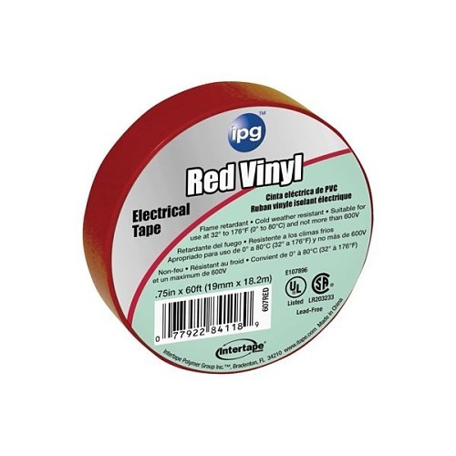 Intertape ipg® VORG1008333 Electrical Tape, 60 ft Length, 2 in Width, 7 mil Thickness, rubber Adhesive, PVC Backing, Red