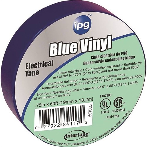 Intertape ipg® VORG3779873 Electrical Tape, 60 ft Length, 2 in Width, 7 mil Thickness, rubber Adhesive, PVC Backing, Blue