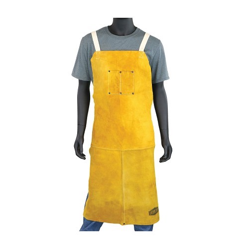 Ironcat® 7010/36 Welding Apron, 36 in L x 24 in W, Kevlar®/Leather, Yellow, Buckle Closure, 2 Pockets, Sewn Seam