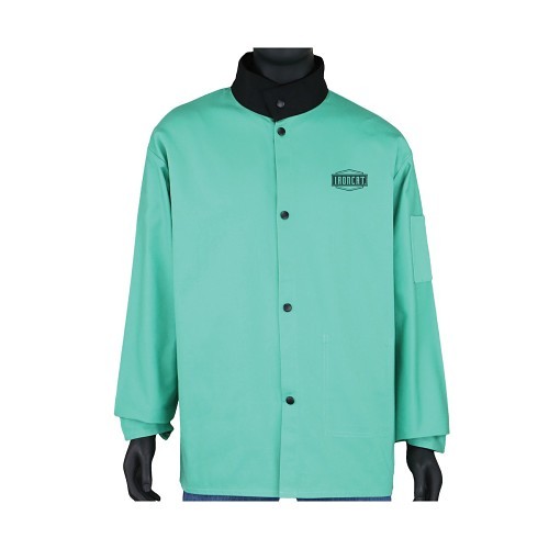 Ironcat® 7050/2XL IRONTEX® 7050 Flame Resistant Jacket, Green, Cotton Sateen, 28-3/4 in Chest, Resists: Flame, Spark and Spatter, ASTM D6413