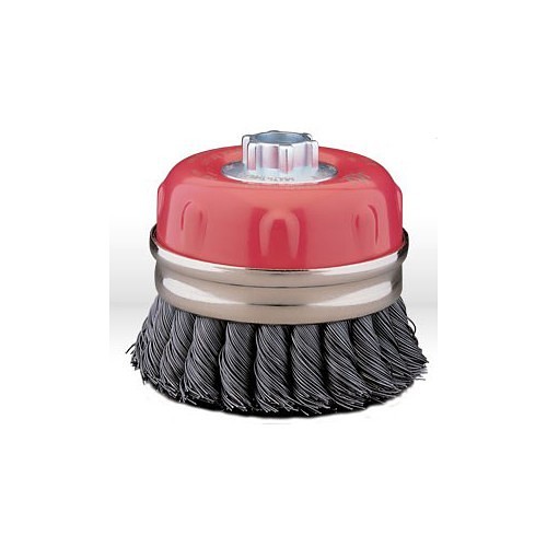 JAZ® 54052 Cup Brush, 4 in Brush Diameter, 5/8 in-11 Arbor Hole, 0.02 in Filament/Wire Diameter, Twist Knot Filament/Wire, Carbon Steel Fill