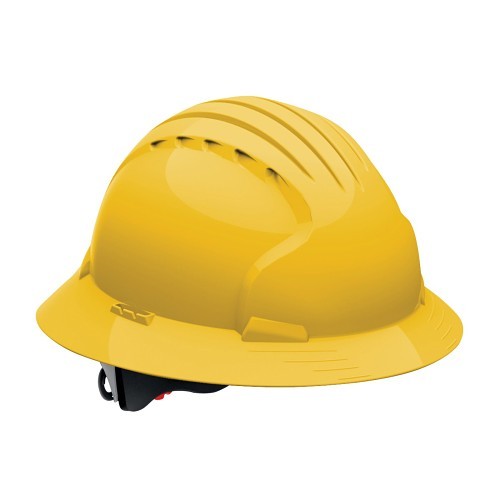 JSP® 280-EV6161-20 Evolution® 6161 Deluxe Full Brim Non-Vented Hard Hat, SZ 6-5/8 Fits Mini Hat, SZ 8 Fits Max Hat, HDPE, 6-Point Suspension, ANSI Electrical Class Rating: Class E, ANSI Impact Rating: Type I, Wheel Ratchet Adjustment