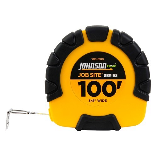 Johnson 1810-0100 Tape Measure, 100 ft Blade Length, 3/8 in Blade Width, Carbon Steel Blade