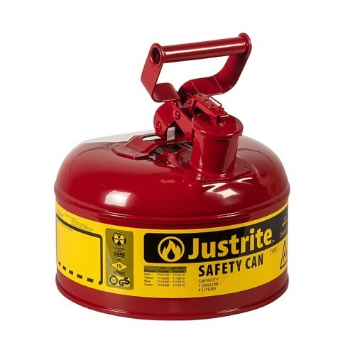 Justrite® 7110100 Safety Can, 1 gal, 9-1/2 in Dia, 11 in Height, Galvanized Steel, Red