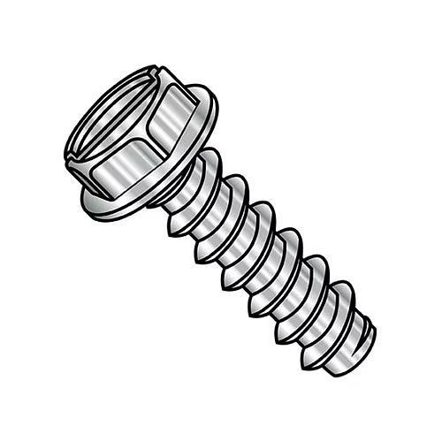 Kanebridge 1420BSW188 Self-Drilling Screw, Imperial, 1/4-14, 1-1/4 in Overall Length, Indented Hex Washer, Slotted Drive, 18-8 Stainless Steel, Plain, 3/8 in Drive