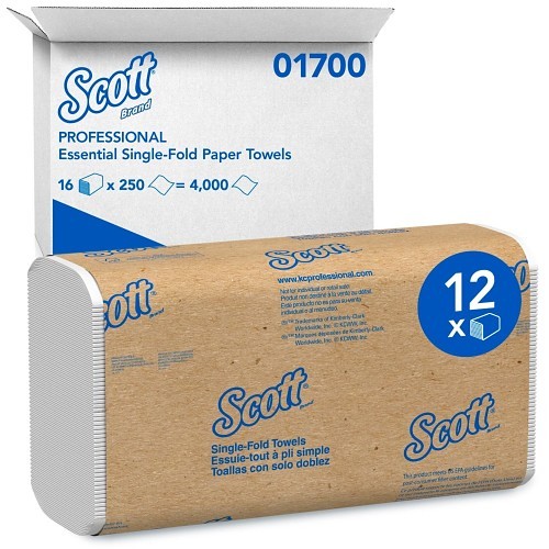 Kimberly-Clark Professional™ Scott® Essential 04142 Paper Towel Sheet, Recycled Single Fold, 250 Sheets, 1 Ply, Paper, White, 9.3 in Width