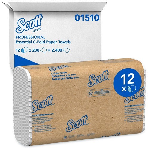 Kimberly-Clark Professional™ Scott® Essential 09646 Paper Towel Sheet, C-Fold, 200 Sheets, 1 Ply, Paper, White, 10.12 in Width