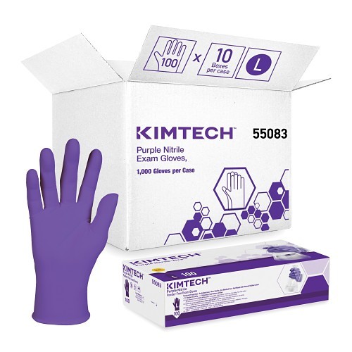 Kimberly-Clark* 55083 Disposable Gloves, Large, #9, Nitrile™ Polymer, Purple, 9-1/2 in Length, Non-Powdered, Textured, 6 mil THK