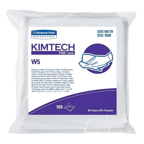 Kimtech* 06179 W5 Critical Task Dry Wiper, 100 Wipes, 9 in W, 50% Rayon/50% Polyester Spunlace, White