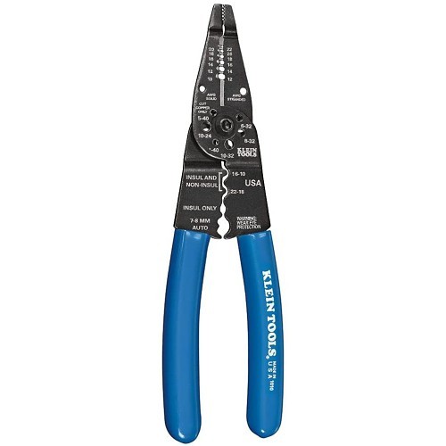 Klein® 1010 Wire Stripper, Long Nose, 10-20, 12-22 AWG, Shearing: 4-40, 5-40, 6-32, 8-32, 10-32, 10-24