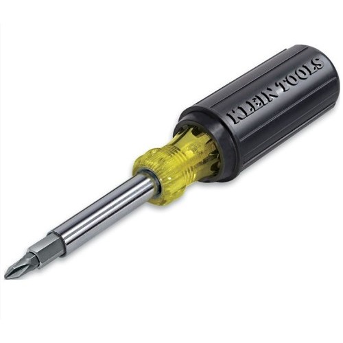 Klein® 32500 Multi-Bit Screwdriver, 3/8 in, 5/16 in, 1/4 in, Cushion Grip, Yellow/Black, Blast