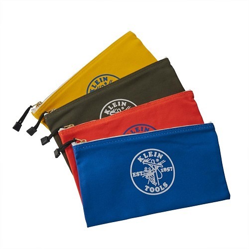 Klein® 5140 Assorted Zipper Bag, #10 Canvas, Olive/Orange/Royal Blue/Yellow